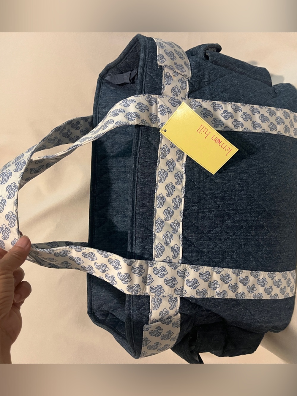 Lemon hill Quilted Denim Tote in Blue and White